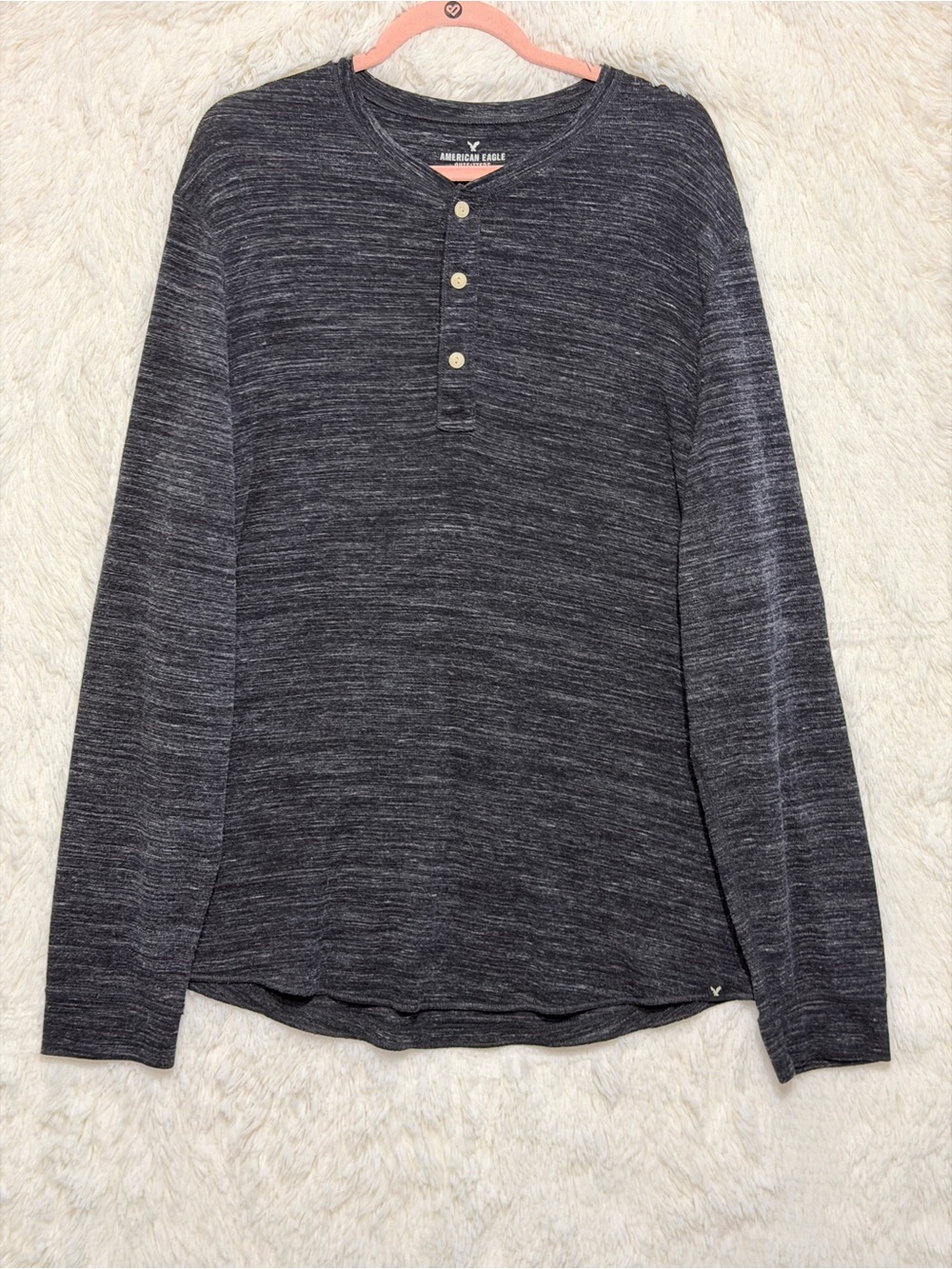American Eagle Mens Active Flex Henley Shirt Size XL Grey Long Sleeve Gorpcore